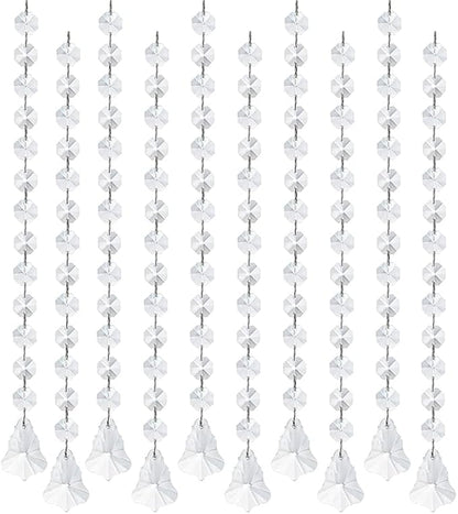 KANPURA 1ft Crystal Garland Strands,Hanging Chandelier Maple Leaf Crystals with 14mm Clear Octagon Chain Decorations for Christmas, Winter Party,Chandelier Centerpiece(10 Pack)