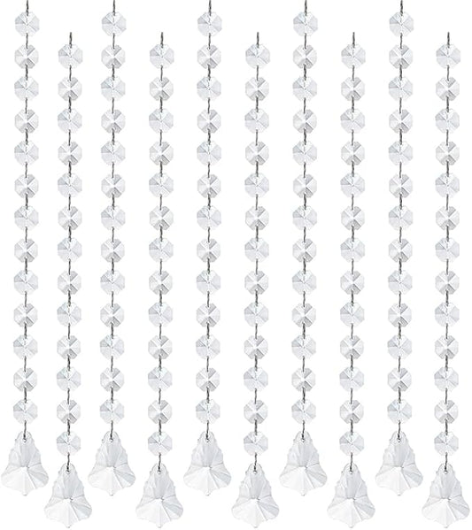 KANPURA 1ft Crystal Garland Strands,Hanging Chandelier Maple Leaf Crystals with 14mm Clear Octagon Chain Decorations for Christmas, Winter Party,Chandelier Centerpiece(10 Pack)
