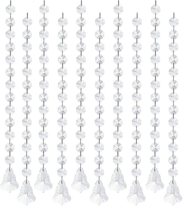 KANPURA 1ft Crystal Garland Strands,Hanging Chandelier Maple Leaf Crystals with 14mm Clear Octagon Chain Decorations for Christmas, Winter Party,Chandelier Centerpiece(10 Pack)