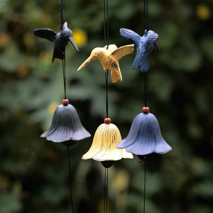 1 pc Japanese Traditional Hummingbird Wind Chimes for Outside, Iwachu Cast Iron Bless Temple Wind Bell Memorial Wind Chimes Outdoor or Indoor for Good Luck Garden, Patio, Balcony（Green Hummingbird