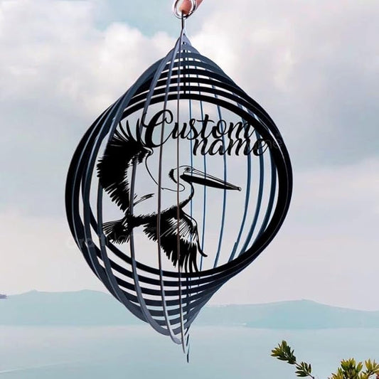 Personalized Pelican Metal Wind Spinner, Custom Hanging Decoration for Outdoor Display, Kinetic Seaside Ornament, Coastal Gift (Pelican Garden Wind Spinner)