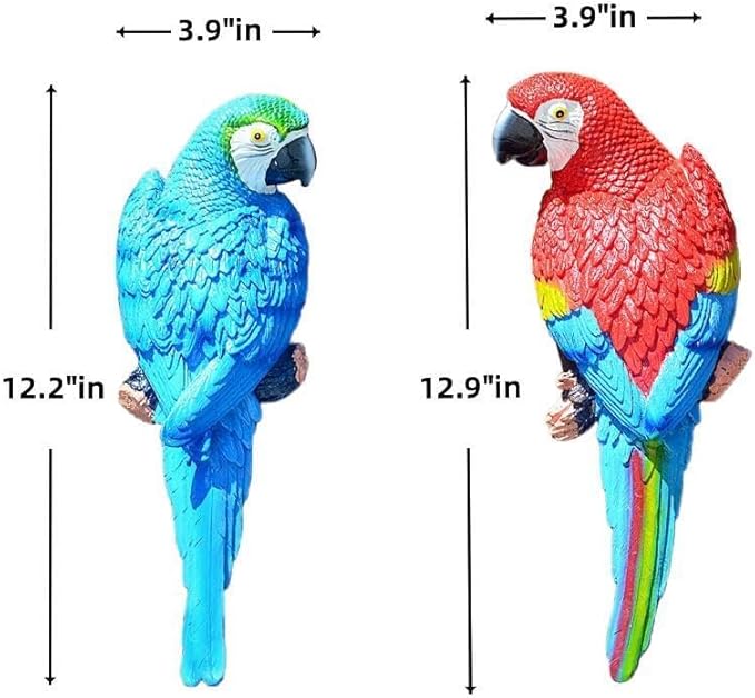 Hanging Parrot Decor,Bird Statues,Tropical Real Resin Bird Figurines,Home Ornament Decor for Tiki Bar,Perfect for Yard Ornaments,Tree Decorations Outdoor,Patio,Lawn,Tree Trunk, Porch,2 Bird a Set