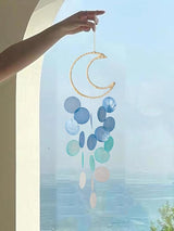 Capiz Seashell Wind Chimes - Small, Unique, Handmade Natural Seashell Wind Chimes for Outside (Blue, 1 Pack)