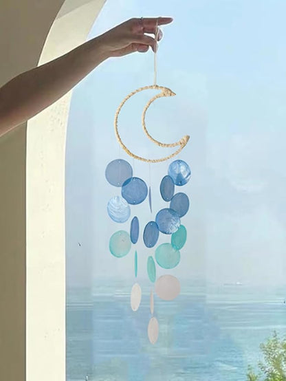 Capiz Seashell Wind Chimes - Small, Unique, Handmade Natural Seashell Wind Chimes for Outside (Blue, 1 Pack)
