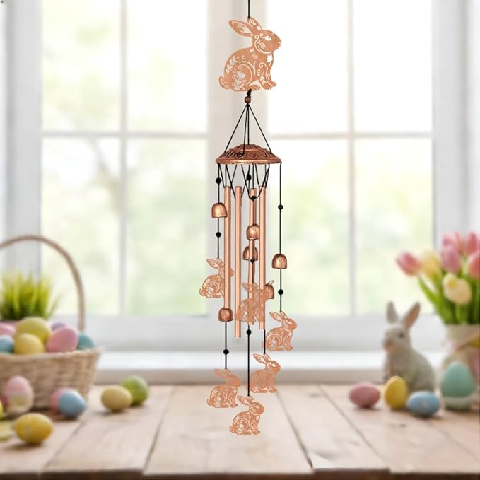 ORIGACH Rabbit Wind Chimes, Metal Wind Chimes for Outside, Decor for Lawn, Patio, Home, Garden, Large Animal Wind Chime Gifts for Birthday Family & Friends