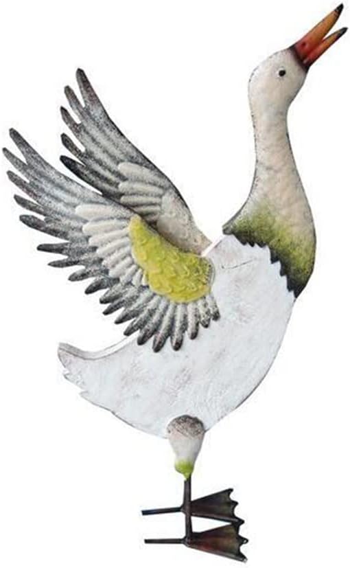Spreading Wings Duck Statue,Metal and Wood Garden Duck Decor Art Sculpture for Home Lawn Backyard Porch Patio Decoration