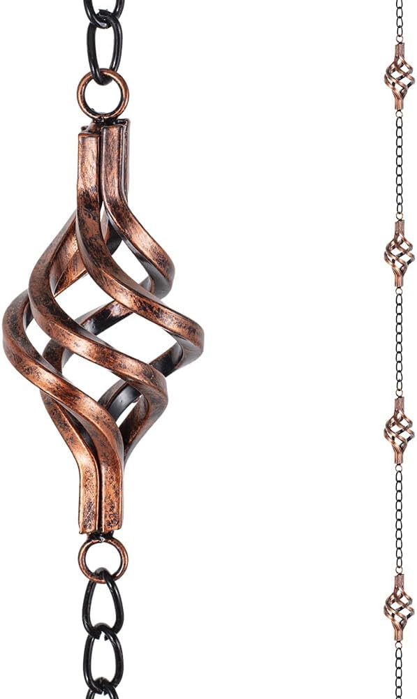 dreamysoul 10.45 FT Rain Chains for Outside with 8 Cups, Copper Bird Cage Decorative Rain Catcher Chains for Downspout Gutters, Eaves Drainage