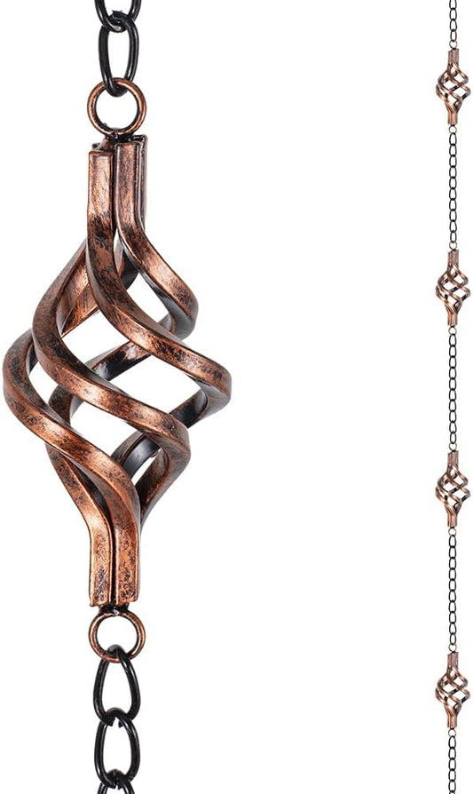 dreamysoul 10.45 FT Rain Chains for Outside with 8 Cups, Copper Bird Cage Decorative Rain Catcher Chains for Downspout Gutters, Eaves Drainage