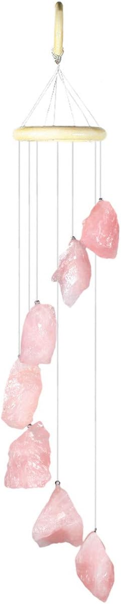 mookaitedecor Rose Quartz Stones Rough Crystals Wind Chimes for Home Garden Decoration 17-21 Inches
