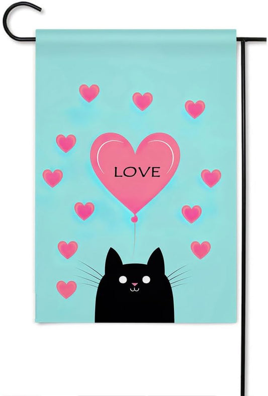 Gkyygk Garden Flag Black Cat Pink Love Heart Double Sided 12x18 Inch Banners Welcome Yard House Outside Outdoor Summer Decoration