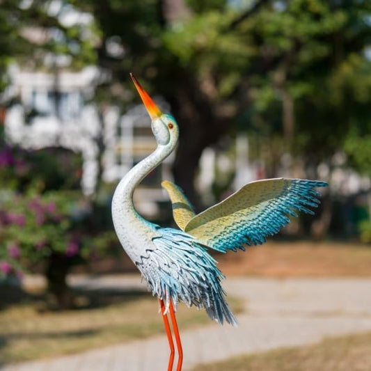 40" Metal Crane Garden Statue with Solar Light, Large Outdoor Heron Sculpture,Rust-Proof Garden Sculptures & Statues,Yard Art for Patio & Backyard