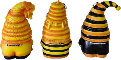 OrnamentallyYou Spring & Summer-Themed Garden Statues – Adorable Outdoor Decor for Lawn, Patio & Porch (Buzzy Trio Set of Three Bumble Bee Gnome Figurines, 6" Tiered Tray Home or Garden Decoration)