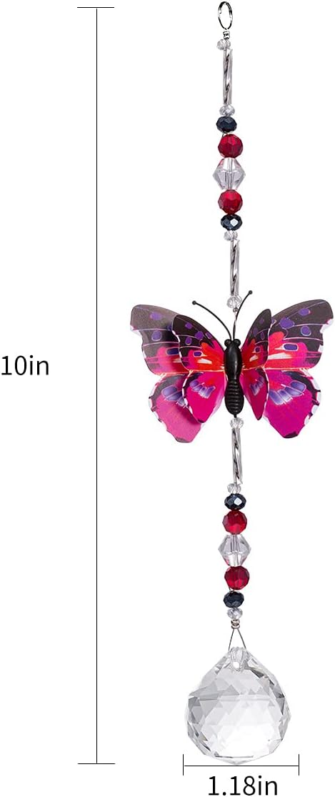 Christmas Crystal Garden Suncatcher Butterfly Hanging Crystals Ornament for Window Rainbow Maker Prisms Home Decor Sun Catcher Gift Idea for Mom Grandma (Pink)
