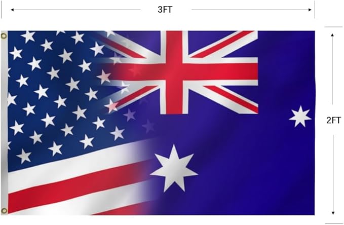 USA Australia Combination Flag 2X3FT, Double Sided 3Ply, American Australian Flags, Men Women Banner,Vibrant Colors, Double Stitched with 2 Brass Grommets, Bar Garden Street Decoration, GYM, Office Decor,Indoor Outdoor Use,Gifts. (US-AUS-X, 2x3ft3ply)