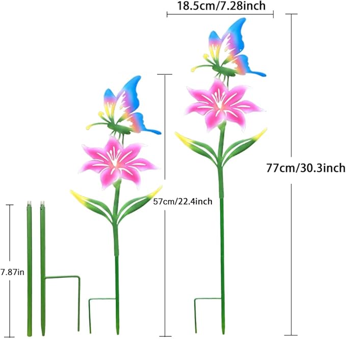 Metal Garden Flowers for Outside, 30.3-22.4" 3-Pack Colorful Butterfly & Flower Decorative Garden Stakes for Spring Garden Decor, Yard Art Decorations for Patio Lawn