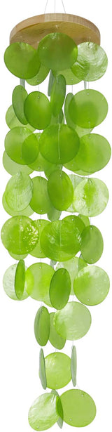 Capiz Shell Wind Chime for Outside 28” Sea Glass Wind Chime Ocean/Beach Themed Chime Gift for Women Mother’s Day Decoration Green