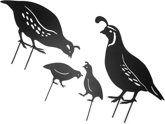 Metal Quail Family Yard Decor Innovative Iron Art Hand Crafted Quail Stake Statue for Garden Yard Outdoor