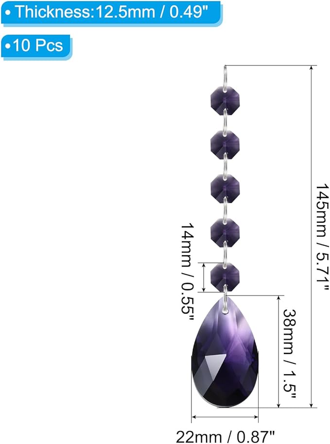 PATIKIL Teardrop Crystal Chandelier Pendants Beads, 10 Pack 145mm Length 38mm Chandelier Prisms Parts Ornaments Hanging Beads for DIY Arts Crafts Decoration, Violet