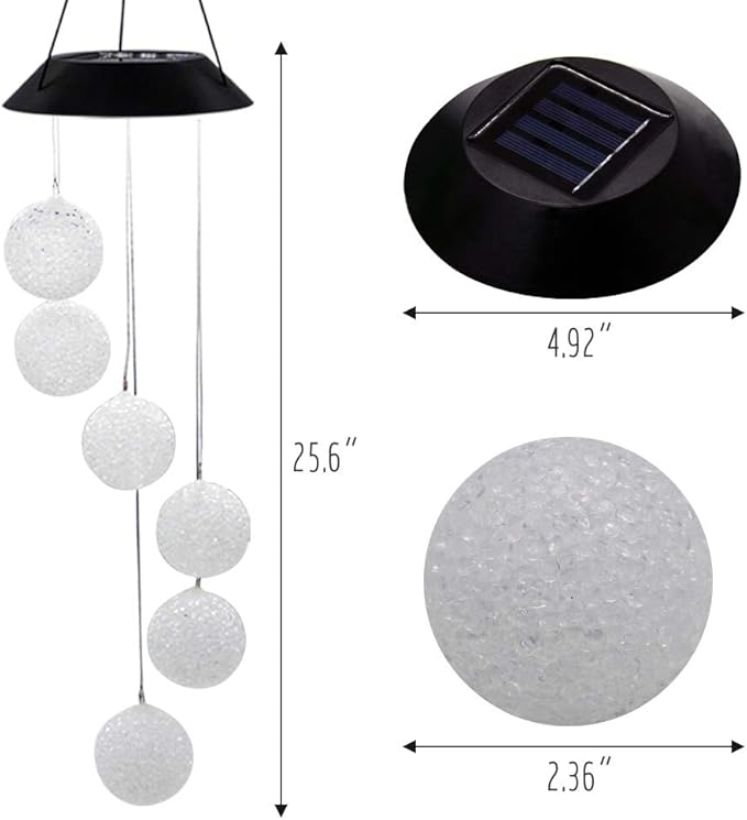 MorTime LED Solar Crystal Ball Wind Chime, 25" Mobile Hanging Wind Chime for Home Garden Decoration, Automatic Light Changing Color