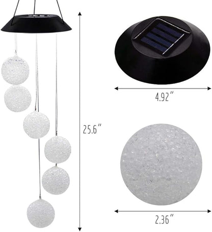 MorTime LED Solar Crystal Ball Wind Chime, 25" Mobile Hanging Wind Chime for Home Garden Decoration, Automatic Light Changing Color