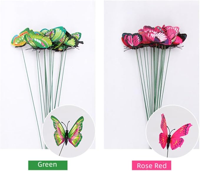 Rikyo 3D Butterfly Garden Stake Decor,10" PVC Butterfly Garden Decor for Outside,Shaking Head Artificial Butterflies for Cake Bouquet Wall Lawn Pathway Plant Pot Flower Bed Yard Decor (50, Green)