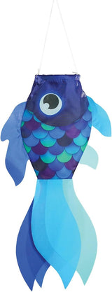 In the Breeze 5218 — 15-inch Cool Damsel Fish Windsock — Colorful Blue Fishsock Hanging Garden Décor with Detailed Printed Graphics