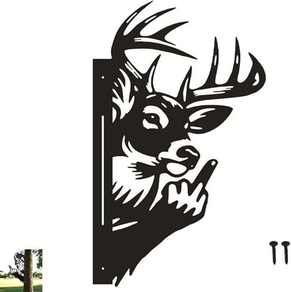 Flipping Off Bigfoot Peeking Animal Metal Sign Funny Middle Finger Yard Art Decor for Tree, Fence, or Corner Outdoor Farmhouse Garden Ornament for Home or Cabin Decoration (#C, 15IN)