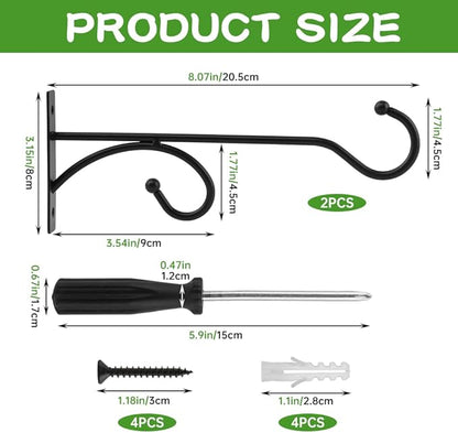 2PCS Plant Hanger Hooks 8Inch Hanging Plant Bracket,Metal Plants Bracket Wall Hooks for Hanging Plants, Bird Feeder,Flower Basket,Wind Chimes,Indoor/Outdoor Wall Mount