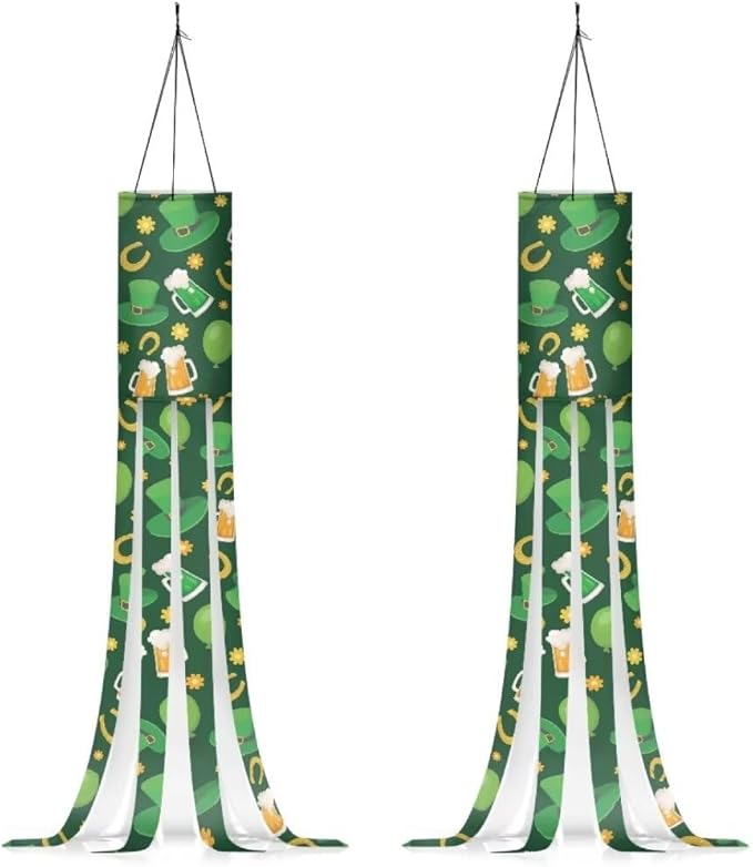 Jeiento St. Patrick Day Windsock Flag for Yard Patio Garden Windsock Flag 40" Green Top Hat＆Beer Washable Fabric Windsock for Home Yard Patio Lawn Garden Tree Party,2 Piece Set|40-Inch