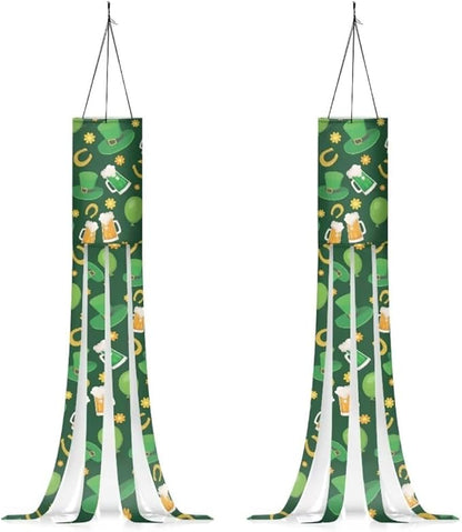 Jeiento St. Patrick Day Windsock Flag for Yard Patio Garden Windsock Flag 40" Green Top Hat＆Beer Washable Fabric Windsock for Home Yard Patio Lawn Garden Tree Party,2 Piece Set|40-Inch