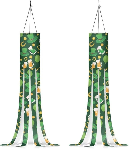 Jeiento St. Patrick Day Windsock Flag for Yard Patio Garden Windsock Flag 40" Green Top Hat＆Beer Washable Fabric Windsock for Home Yard Patio Lawn Garden Tree Party,2 Piece Set|40-Inch
