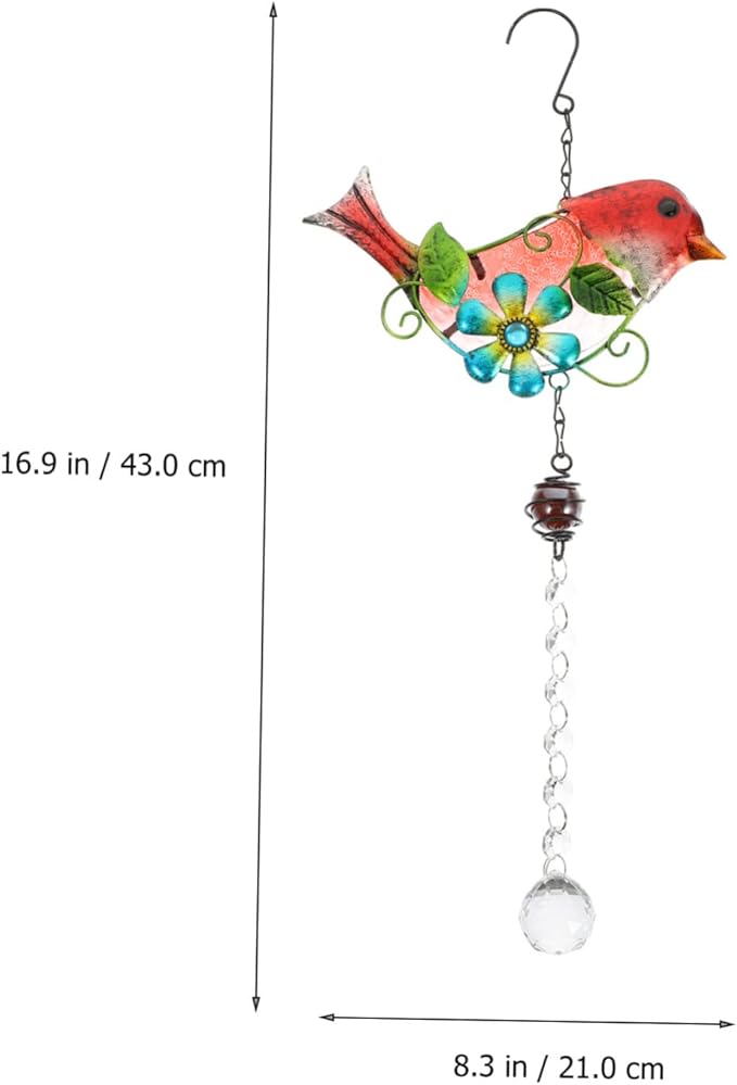 SUPVOX Creative Bird Figurine Hanging Decor Glass and Iron Garden Statue for Home Adornment Unique Outdoor Decoration for Garden and Patio
