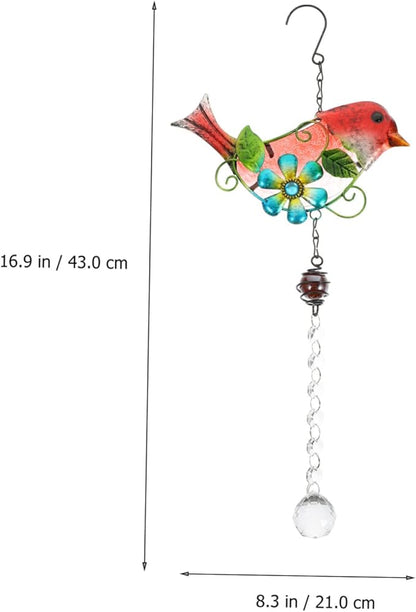 SUPVOX Creative Bird Figurine Hanging Decor Glass and Iron Garden Statue for Home Adornment Unique Outdoor Decoration for Garden and Patio
