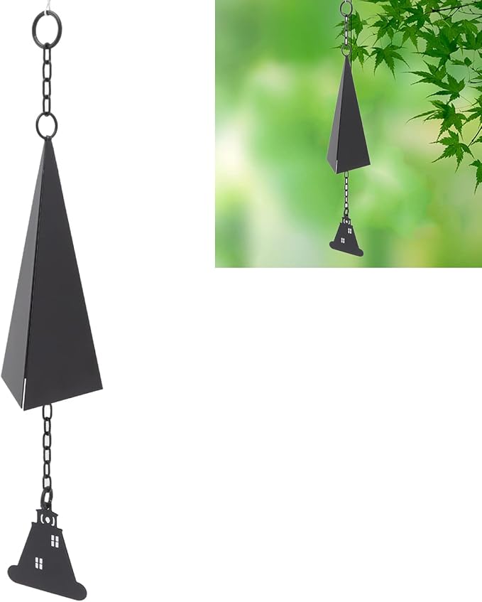 North Country Wind Chimes, Iron Triangle Wind Bell Chimes, Black Painted Wind Chimes with Lighthouse, for Indoor and Outdoor Garden Decorations