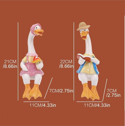2 Pcs Sitting Couple Duck Garden Statues Outdoor Fence Decor Cute Resin Ducks Figurine Funny Goose Lovers Sculpture for Home Office Patio Lawn Yard Ornaments