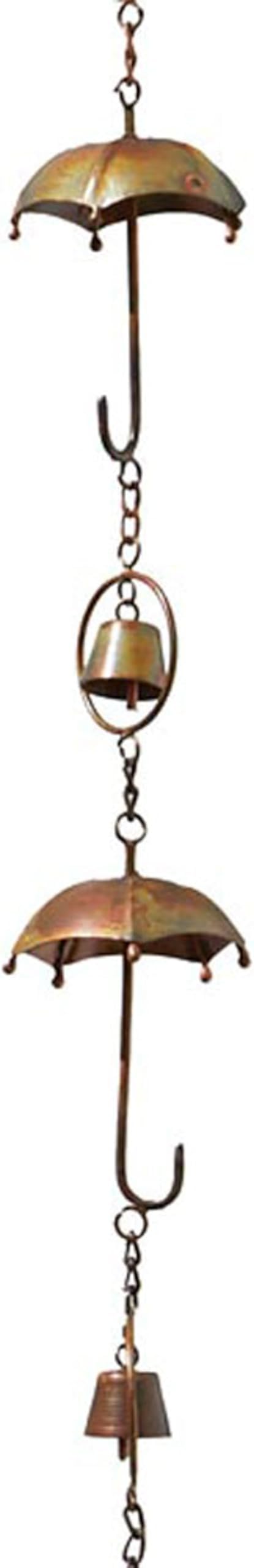 Ancient Graffiti Umbrella & Bell Rain Chains, Copper Colored, Pack of 2