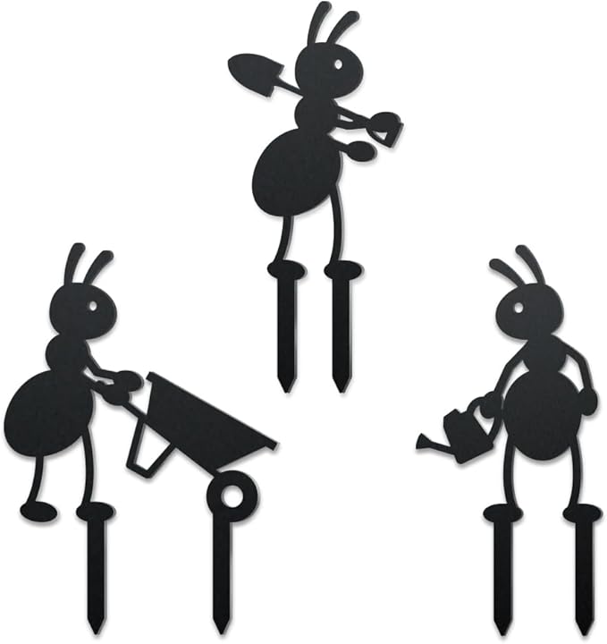 WADORN 3Pcs Ant Metal Decorative Garden Stakes, Working Farm Ant Silhouette Metal Outdoor Statues Animals Garden Ornament Gifts Black Yard Art Decoration for Outdoor Backyard Patio Lawn Walkways