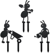 WADORN 3Pcs Ant Metal Decorative Garden Stakes, Working Farm Ant Silhouette Metal Outdoor Statues Animals Garden Ornament Gifts Black Yard Art Decoration for Outdoor Backyard Patio Lawn Walkways