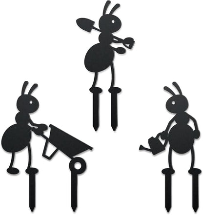 WADORN 3Pcs Ant Metal Decorative Garden Stakes, Working Farm Ant Silhouette Metal Outdoor Statues Animals Garden Ornament Gifts Black Yard Art Decoration for Outdoor Backyard Patio Lawn Walkways