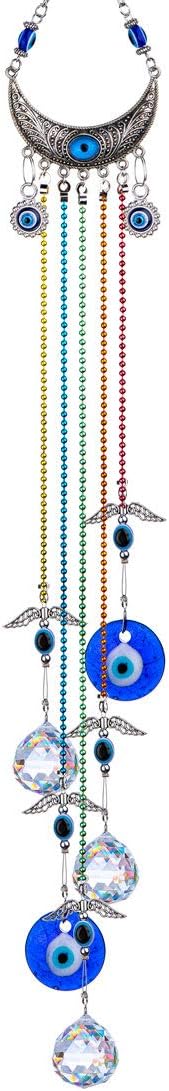 20inch Blue Evil Eye Hanging Crystals Suncatcher Ornament for Christmas Tree with Chakra Energy Crystal Ball Prism Pendant Rainbow Maker for Home Decor Protection