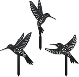 WADORN 3 Styles Hummingbirds Metal Decorative Garden Stakes, Funny Hummingbirds Flowers Metal Silhouette Statues Animal Garden Ornament Gifts Black Yard Art Decoration for Outdoor Backyard Patio Lawn