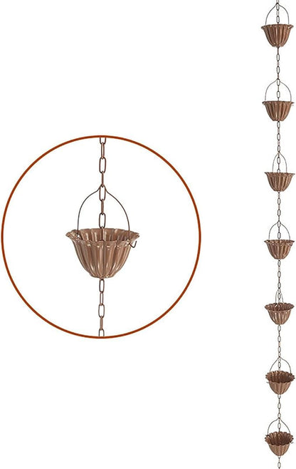 Copper Plated Rain Chain for Outside Downspouts,Adjustable Rain Catcher Chain for Eaves Drainage,Decorative Metal Hanging Flower Spiral Rain Bells(D)