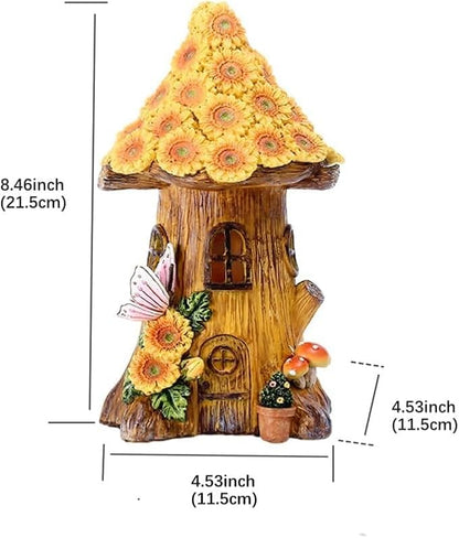 Fairy Garden Statues,Fairy Garden House with Solar Powerd Night Light,Yard Decorations Outdoor Fairy Garden Accessories Decor for Outside (Flower-Mushroom)