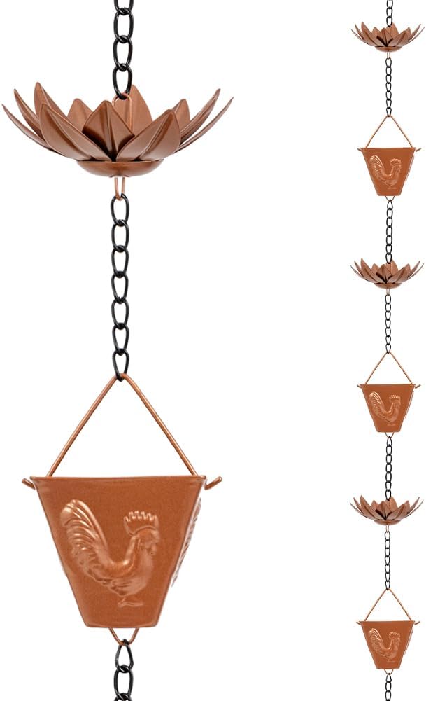 9.84ft Rain Chain with 16 Cups, Metal Rain Chain for Gutters with Bell, Adjustable Rain Catcher Chain Decor for Eaves, Drainage, Replacement for Downspout