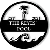 Pool Palm Tree Sign, Personalized Family Pool Sign, Tree House Sign, Last Name Sign, Family Name Sign, Swimming Pool Metal Sign