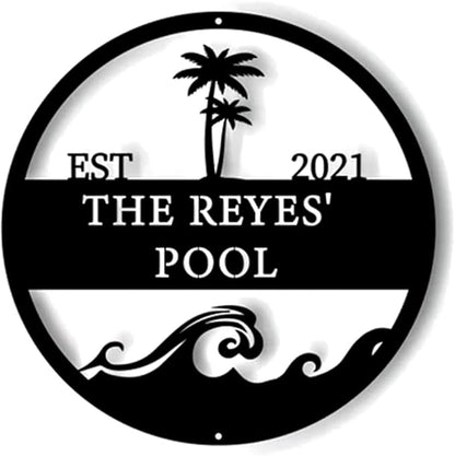 Pool Palm Tree Sign, Personalized Family Pool Sign, Tree House Sign, Last Name Sign, Family Name Sign, Swimming Pool Metal Sign