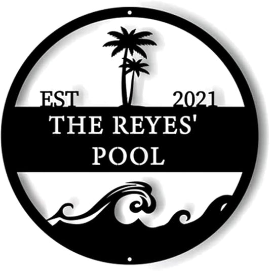 Pool Palm Tree Sign, Personalized Family Pool Sign, Tree House Sign, Last Name Sign, Family Name Sign, Swimming Pool Metal Sign