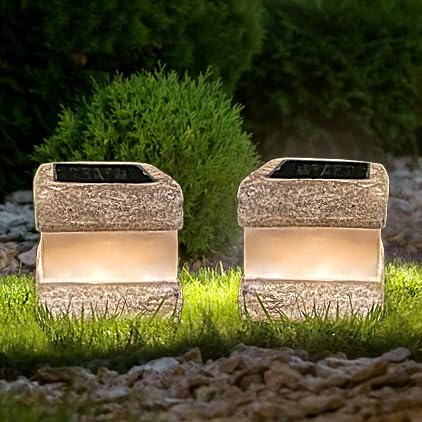 Larekook 2 Pack Solar Rock Lights Outdoor Halloween Decorations,Solar Lights Outdoor Waterproof Fake Rock Light with Warm LED Light for Lawn Landscape Decks Yard Pathway Garden Decor(Grey)