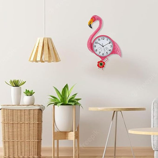 Large Outdoor Clock with Thermometer & Humidity - Silent Non-Ticking, Flamingo Outdoor Wall Clock for Patio, Garden, Kitchen, Living Room(Pink)