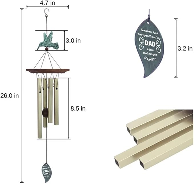 ASTARIN Wind Chimes Personalized Hummingbird Butterfly Dragonfly, Small Memorial Wind Chimes Outdoor, Wind Chimes with 4 Square Tubes for Patio Home Yard Housewarming Hanging Decor,Bird Collection
